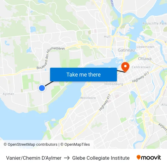 Vanier/Chemin D'Aylmer to Glebe Collegiate Institute map