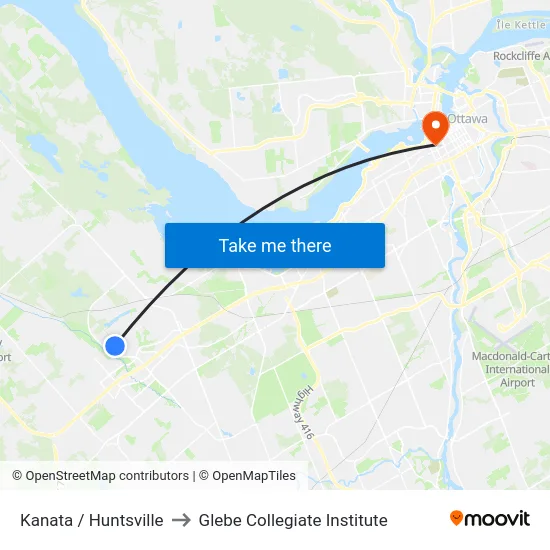 Kanata / Huntsville to Glebe Collegiate Institute map