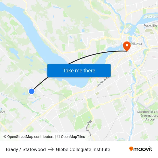 Brady / Statewood to Glebe Collegiate Institute map
