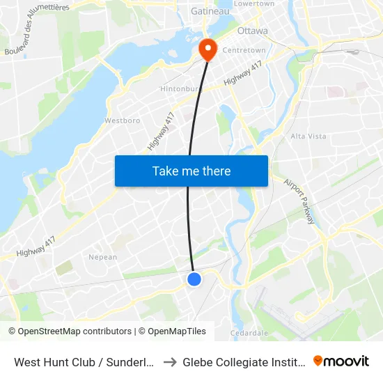 West Hunt Club / Sunderland to Glebe Collegiate Institute map