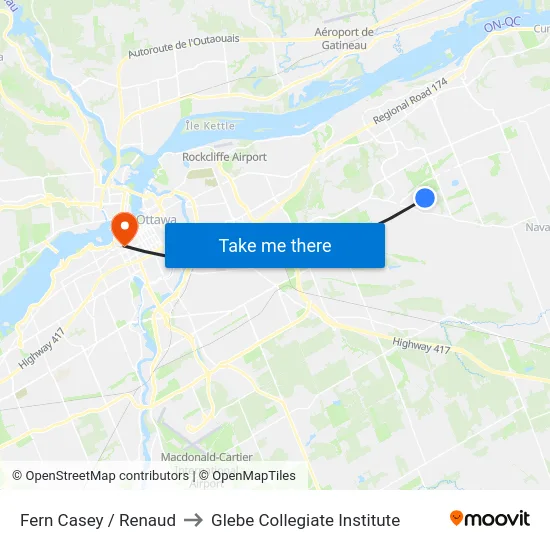 Fern Casey / Renaud to Glebe Collegiate Institute map