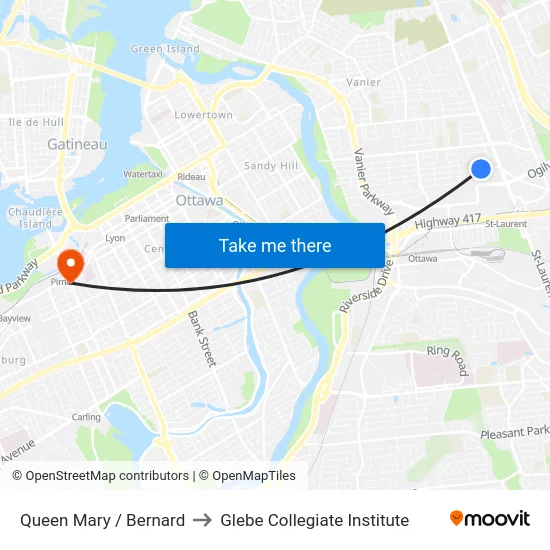 Queen Mary / Bernard to Glebe Collegiate Institute map