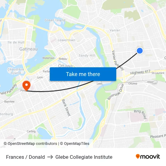 Frances / Donald to Glebe Collegiate Institute map