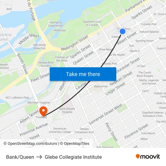 Bank/Queen to Glebe Collegiate Institute map