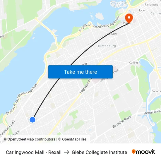 Carlingwood Mall - Rexall to Glebe Collegiate Institute map