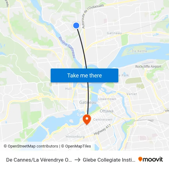 De Cannes/La Vérendrye Ouest to Glebe Collegiate Institute map