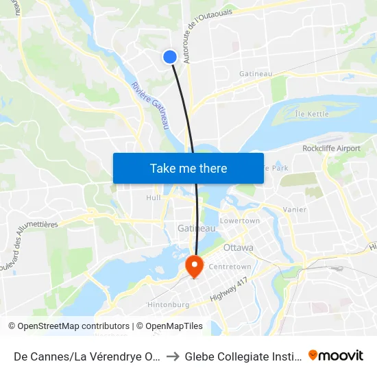 De Cannes/La Vérendrye Ouest to Glebe Collegiate Institute map