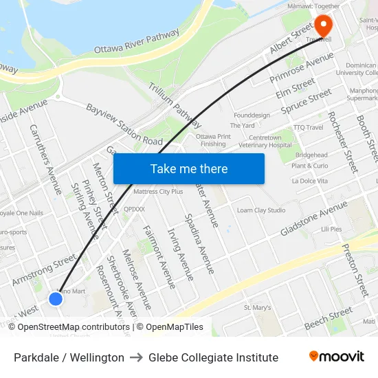 Parkdale / Wellington to Glebe Collegiate Institute map