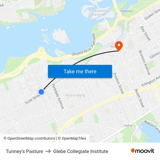 Tunney's Pasture to Glebe Collegiate Institute map