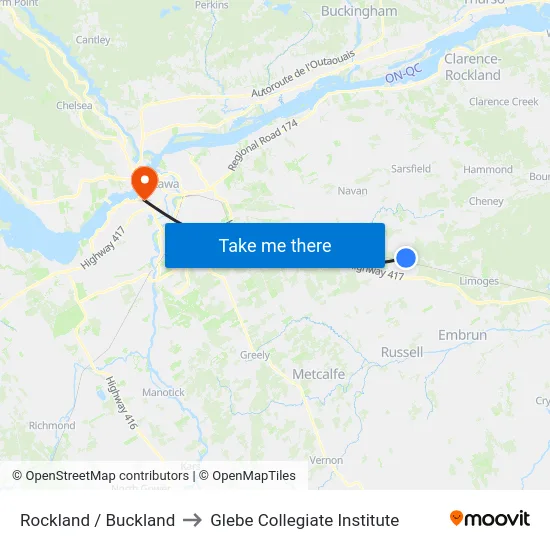 Rockland / Buckland to Glebe Collegiate Institute map