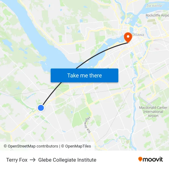 Terry Fox to Glebe Collegiate Institute map