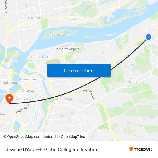 Jeanne D'Arc to Glebe Collegiate Institute map
