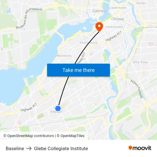 Baseline to Glebe Collegiate Institute map