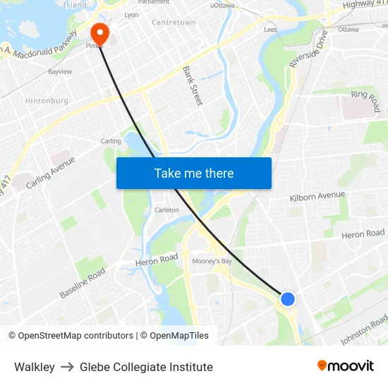 Walkley to Glebe Collegiate Institute map
