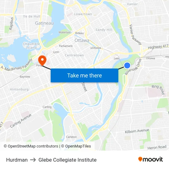 Hurdman to Glebe Collegiate Institute map