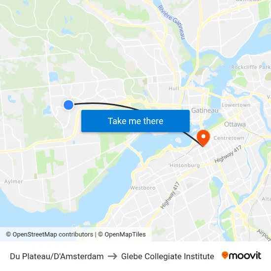 Du Plateau/D'Amsterdam to Glebe Collegiate Institute map