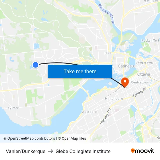Vanier/Dunkerque to Glebe Collegiate Institute map