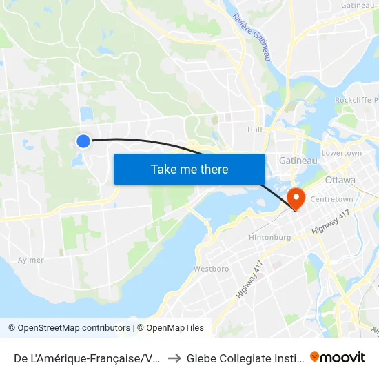 De L'Amérique-Française/Vanier to Glebe Collegiate Institute map