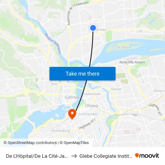 De L'Hôpital/De La Cité-Jardin to Glebe Collegiate Institute map