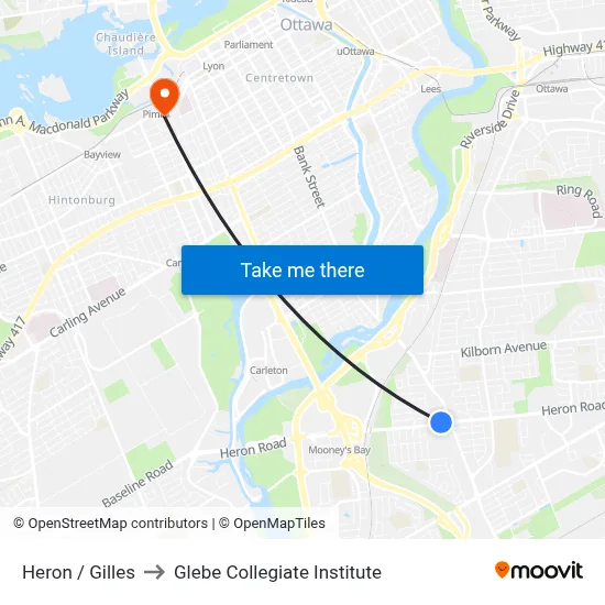 Heron / Gilles to Glebe Collegiate Institute map