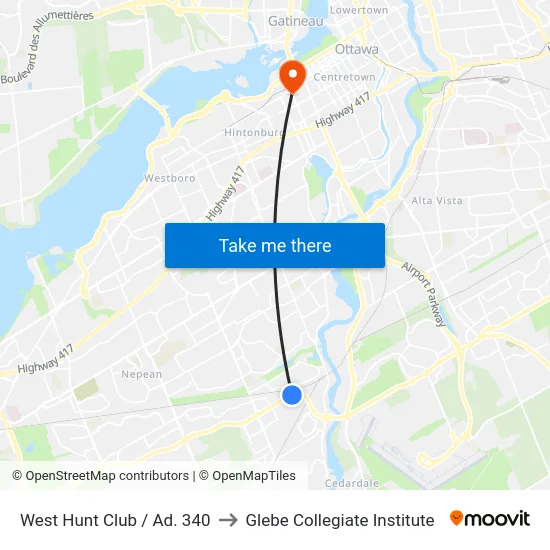 West Hunt Club / Ad. 340 to Glebe Collegiate Institute map