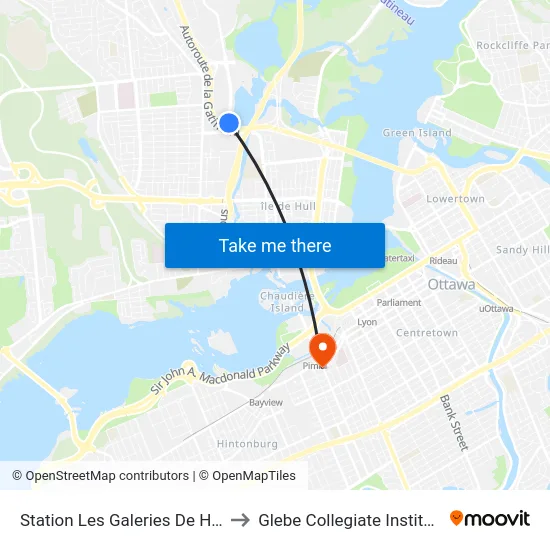 Station Les Galeries De Hull to Glebe Collegiate Institute map