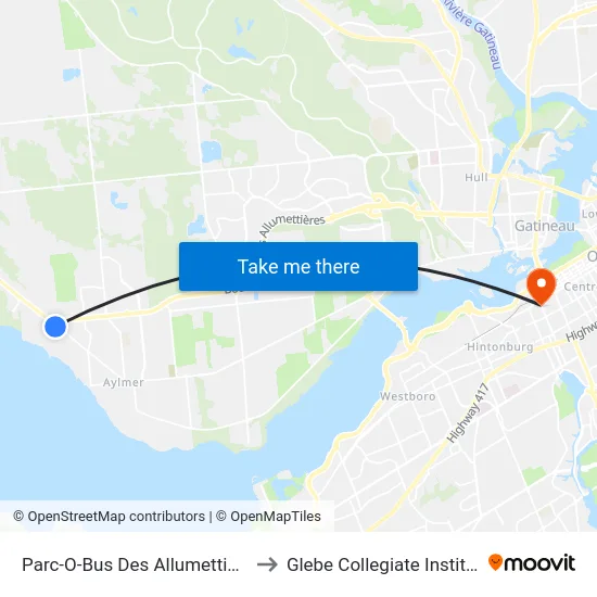Parc-O-Bus Des Allumettières to Glebe Collegiate Institute map