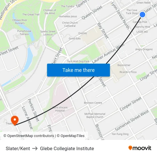 Slater/Kent to Glebe Collegiate Institute map