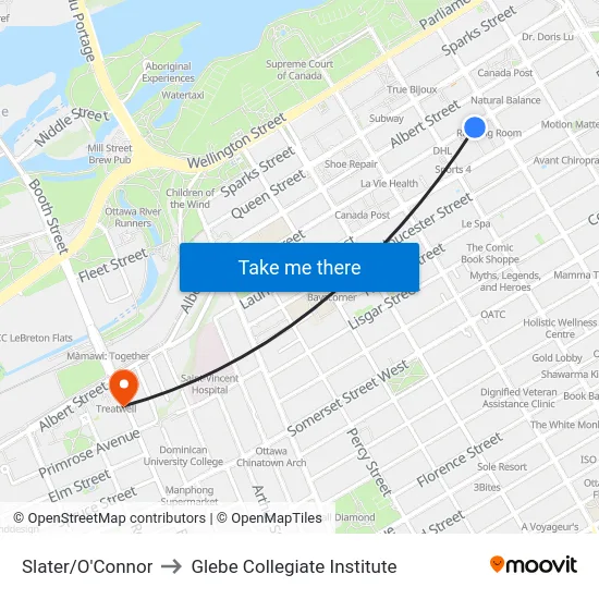 Slater/O'Connor to Glebe Collegiate Institute map