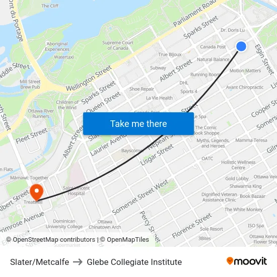 Slater/Metcalfe to Glebe Collegiate Institute map