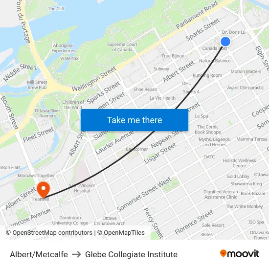 Albert/Metcalfe to Glebe Collegiate Institute map