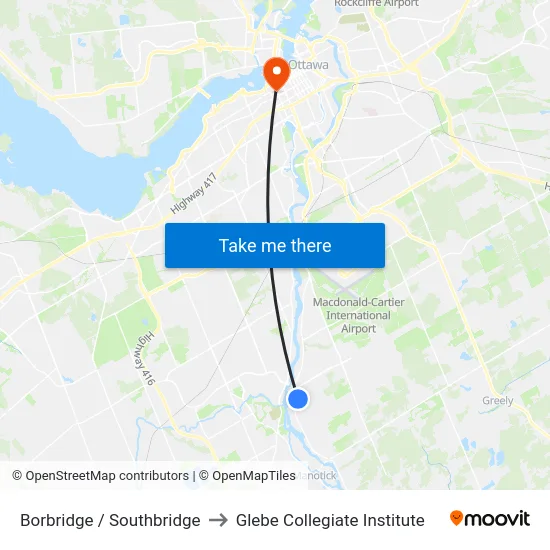 Borbridge / Southbridge to Glebe Collegiate Institute map
