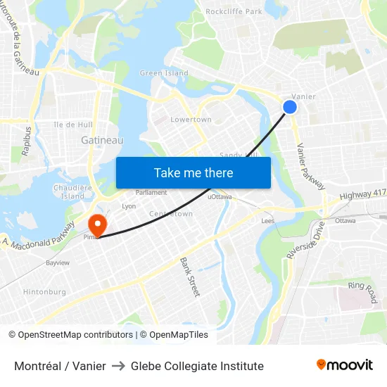 Montréal / Vanier to Glebe Collegiate Institute map
