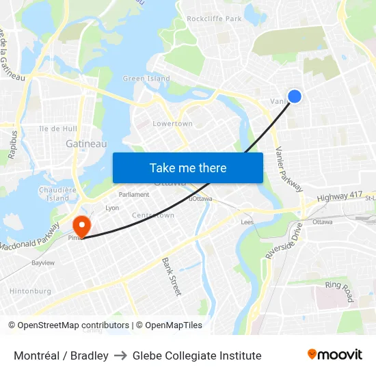 Montréal / Bradley to Glebe Collegiate Institute map