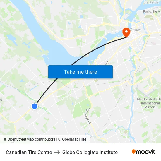 Canadian Tire Centre to Glebe Collegiate Institute map