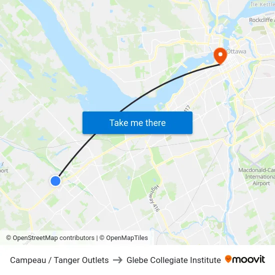 Campeau / Tanger Outlets to Glebe Collegiate Institute map