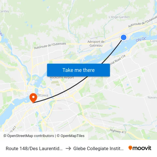 Route 148/Des Laurentides to Glebe Collegiate Institute map