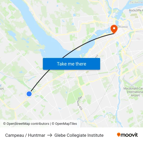 Campeau / Huntmar to Glebe Collegiate Institute map