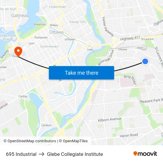 695 Industrial to Glebe Collegiate Institute map