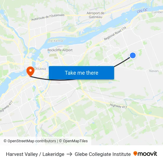 Harvest Valley / Lakeridge to Glebe Collegiate Institute map