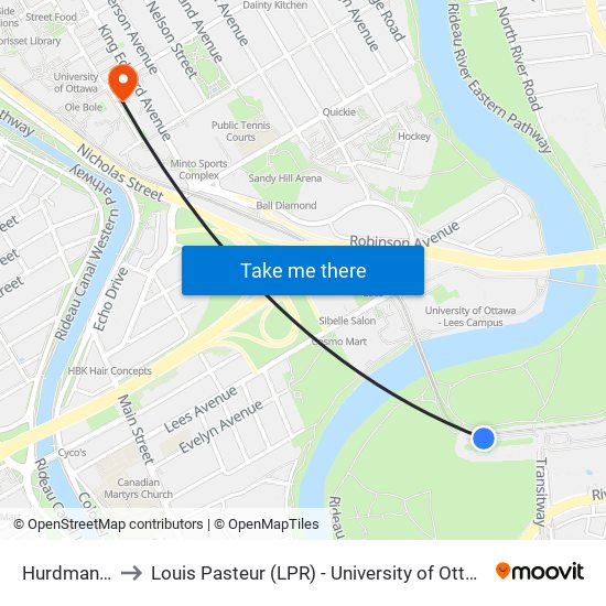 Hurdman C to Louis Pasteur (LPR) - University of Ottawa map