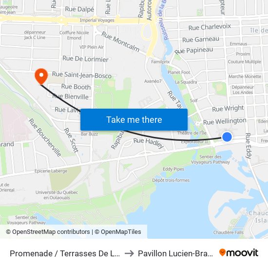 Promenade / Terrasses De La Chaudière to Pavillon Lucien-Brault (UQO) map