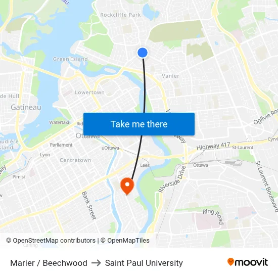 Marier / Beechwood to Saint Paul University map