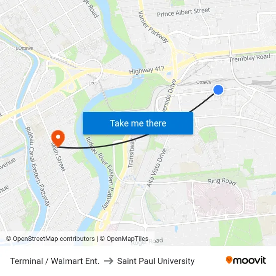 Terminal / Walmart Ent. to Saint Paul University map