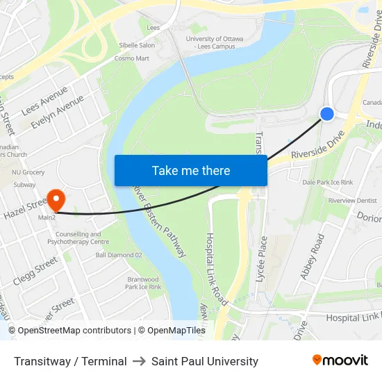 Transitway / Terminal to Saint Paul University map