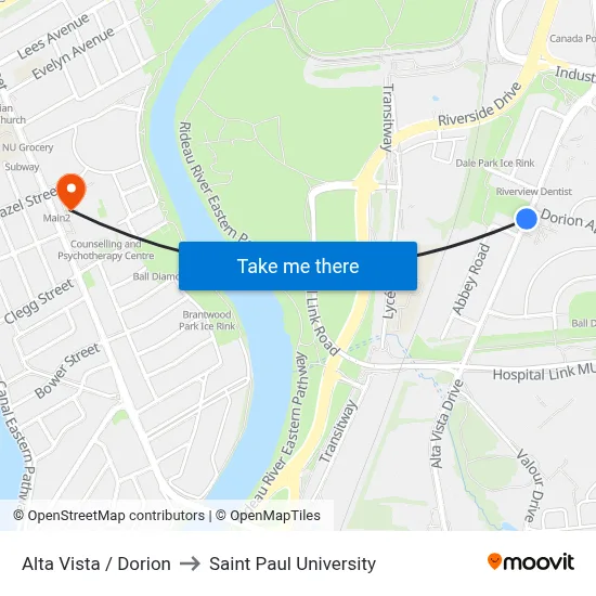 Alta Vista / Dorion to Saint Paul University map