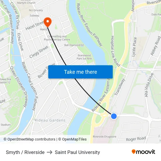Smyth / Riverside to Saint Paul University map