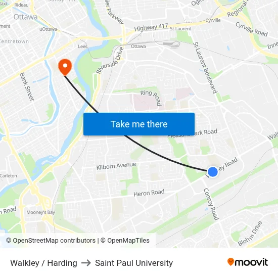 Walkley / Harding to Saint Paul University map