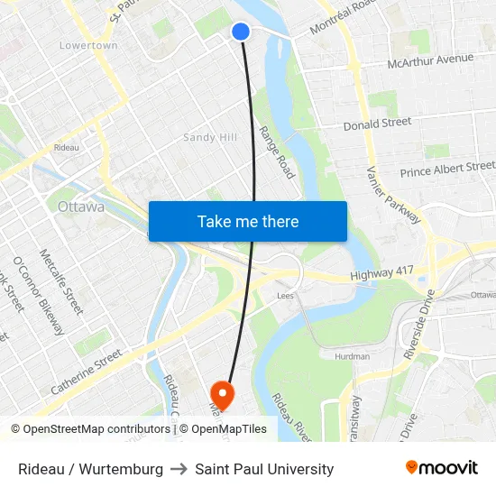 Rideau / Wurtemburg to Saint Paul University map