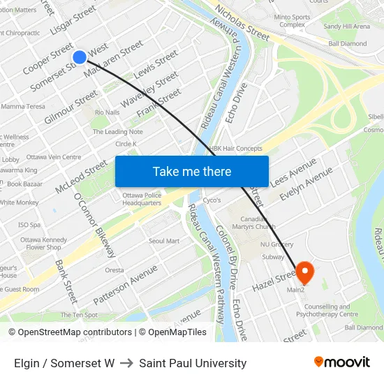 Elgin / Somerset W to Saint Paul University map